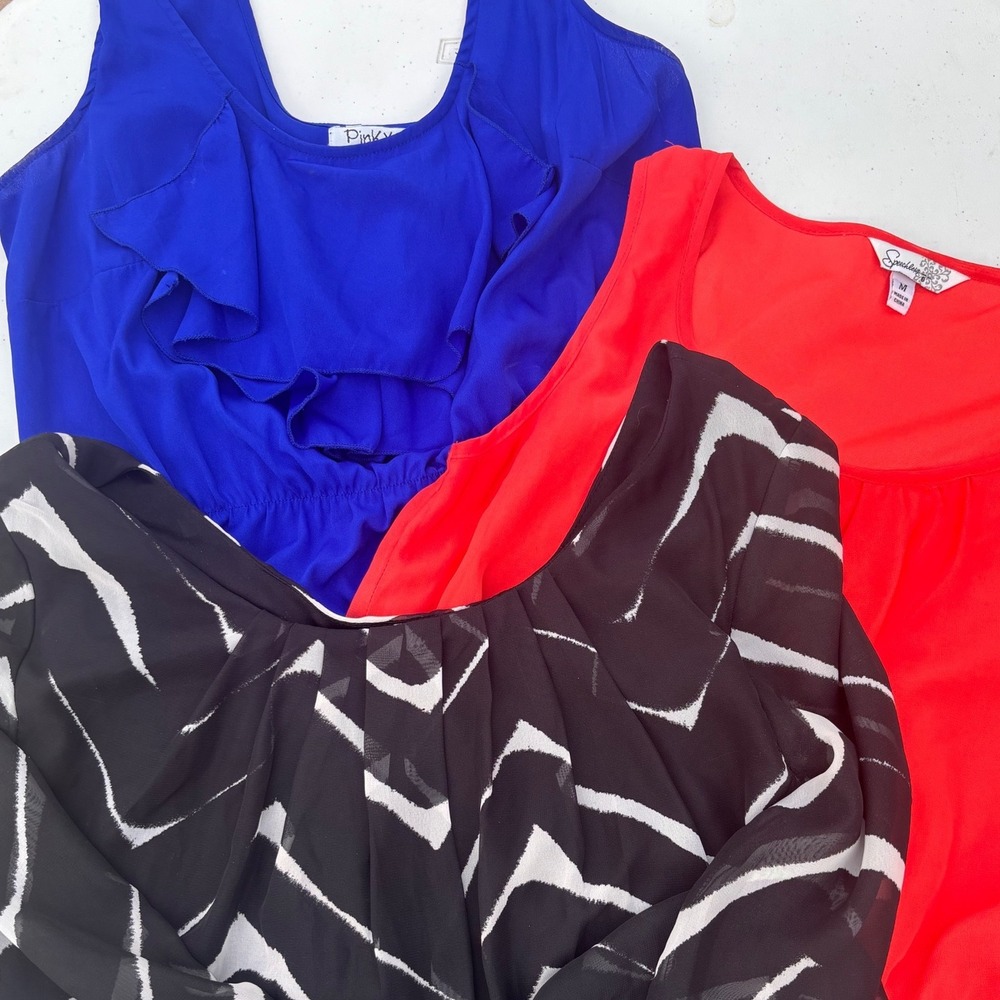 Dress Bundle Womens Size M Blue Red Chevron Excellent Lot 3